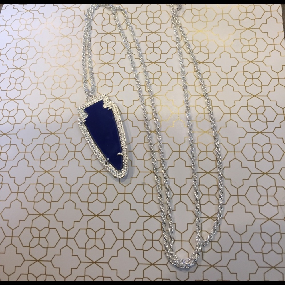 Navy blue with silver necklace