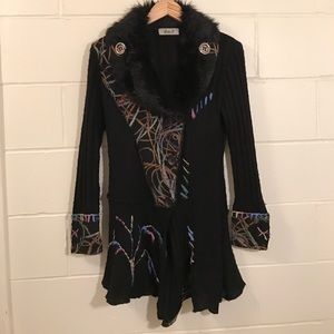 Wearable art sweater with furry collar