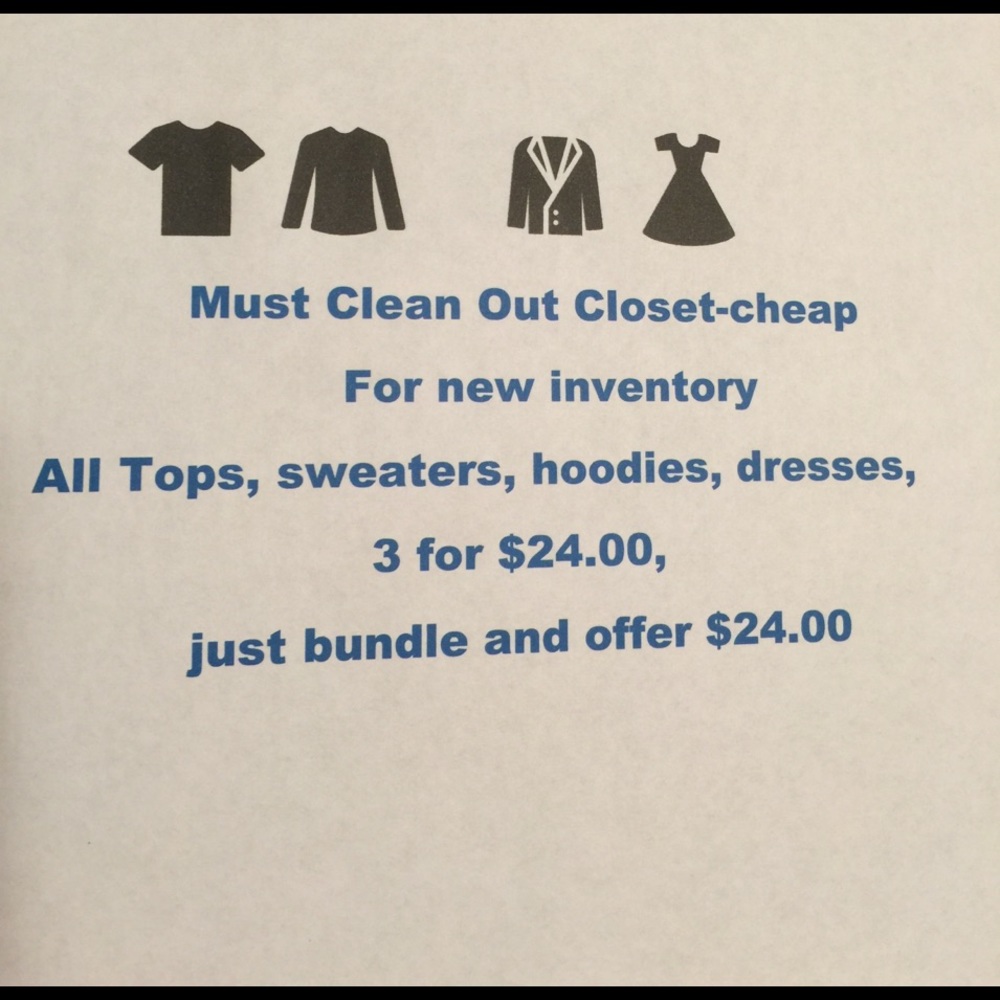 All tops, sweaters, hoodies, dresses, 3 for $24