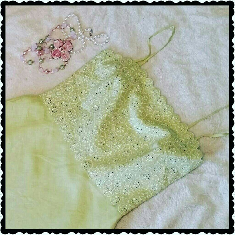 Vintage Spring Green Linen Eyelet Dress