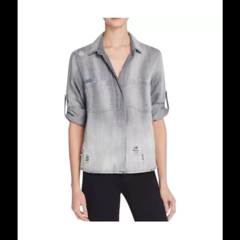 *SOLD* CLOTH & STONE DISTRESSED SPLIT BACK LONG BLOUSE S
