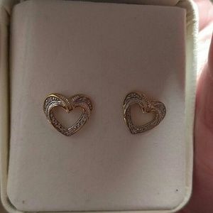Sterling silver 2 tone Dia accent heart earrings