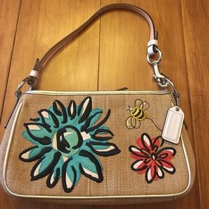 Coach Straw Purse with Flowers and Bees