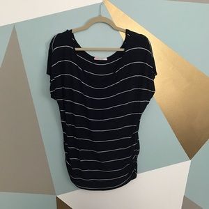 Navy and white striped slouchy top