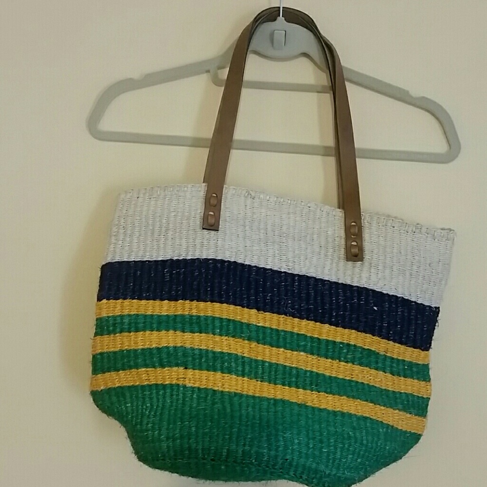 J Crew Straw Beach Bag w/leather Straps