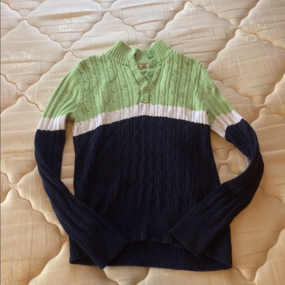 Green/white striped sweater