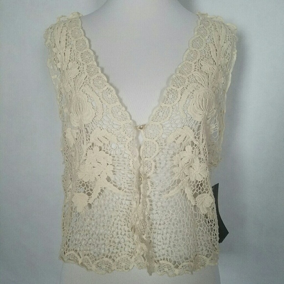 Zara Crochet Boho Button Down Vest Top - Picture 1 of 4