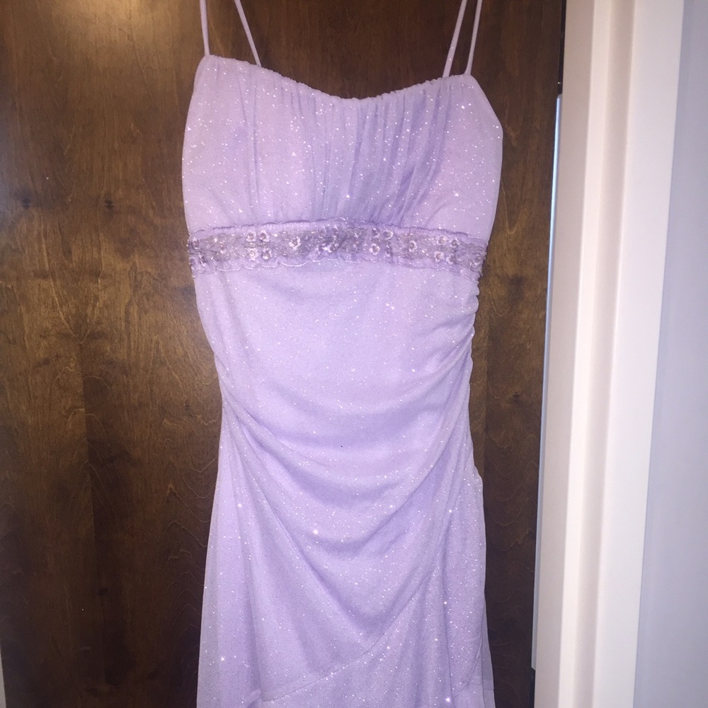 Sparkly lavender A-line spaghetti-strap dress