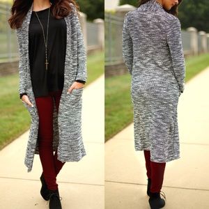 Long Black and White Cardigan