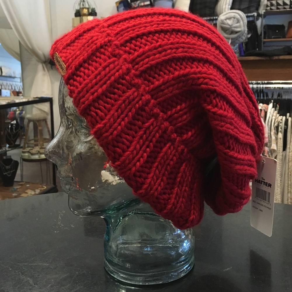 The Hatter Super Slouchy Soft Knit Beanie Hat Red