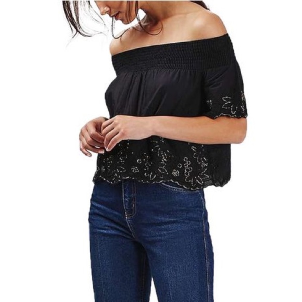 TOPSHOP Floral Embellished Off the Shoulder Top