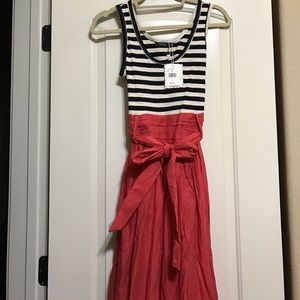 NWT Theme brand coral and navy-cream stripe dress
