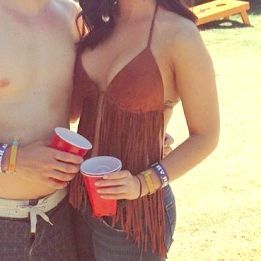 Faux suede burnt orange  fringe top