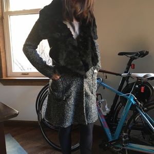 Wool fur collar slimming coat
