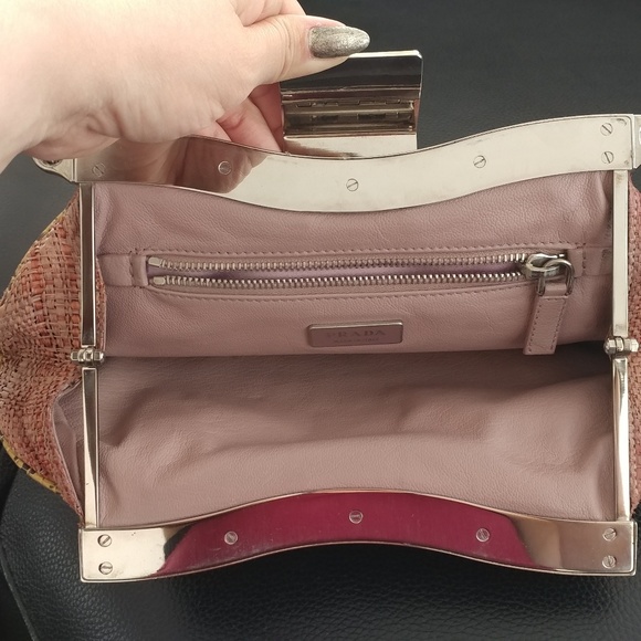 Prada Skipper Pink Distressed Straw Python Clutch - Picture 3 of 8