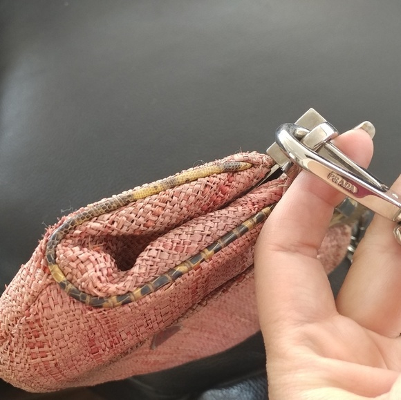 Prada Skipper Pink Distressed Straw Python Clutch - Picture 4 of 8