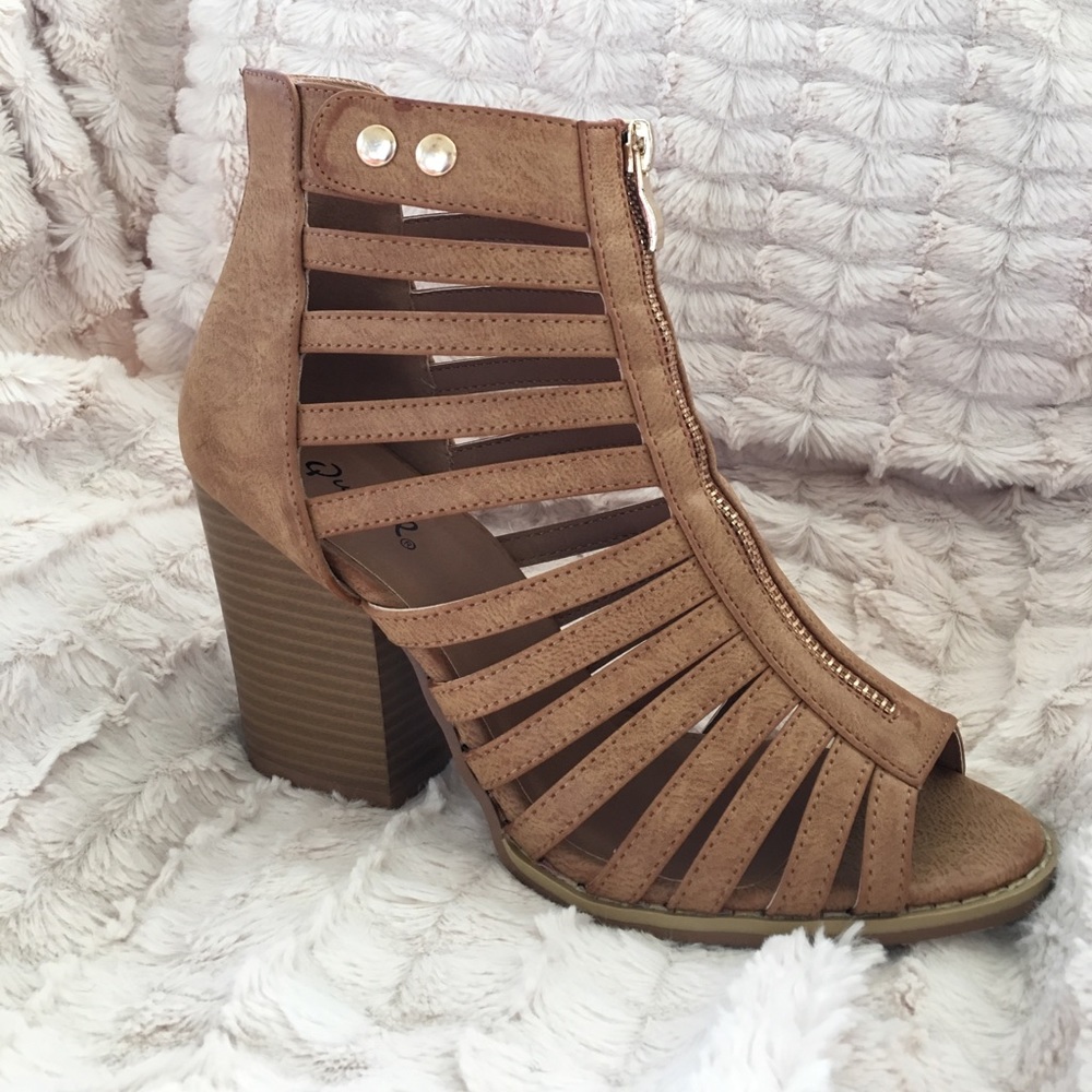 Cognac Block Heels