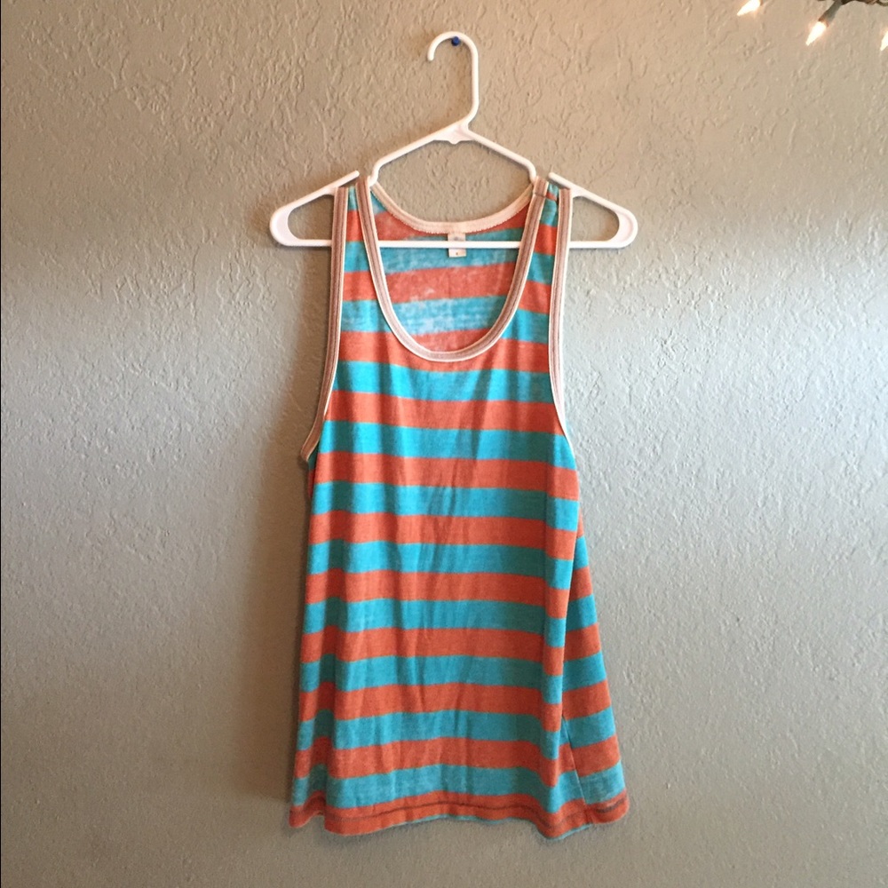 Blue & Orange Striped Tank Top
