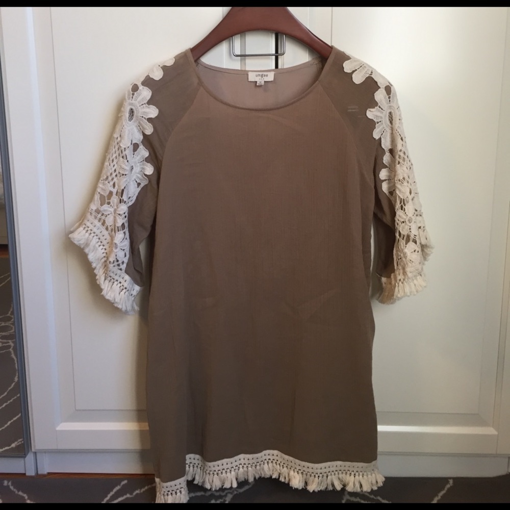 Umgee gauze dress with crochet bell sleeve