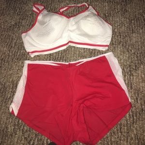 Red and white workout outfit