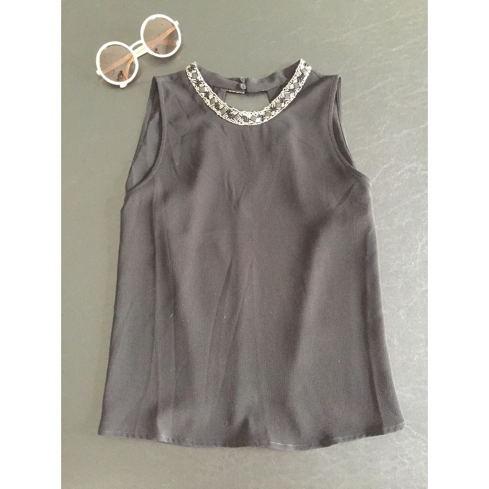 NWOT Black Blouse w/ Bejeweled Neck