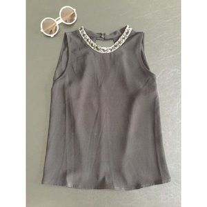 NWOT Black Blouse w/ Bejeweled Neck