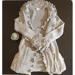 Long Gray Ruffled Cardigan