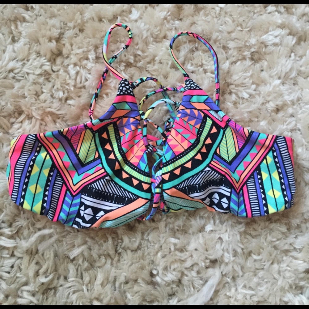 LA Hearts Tribal Lace up Halter Bikini Top