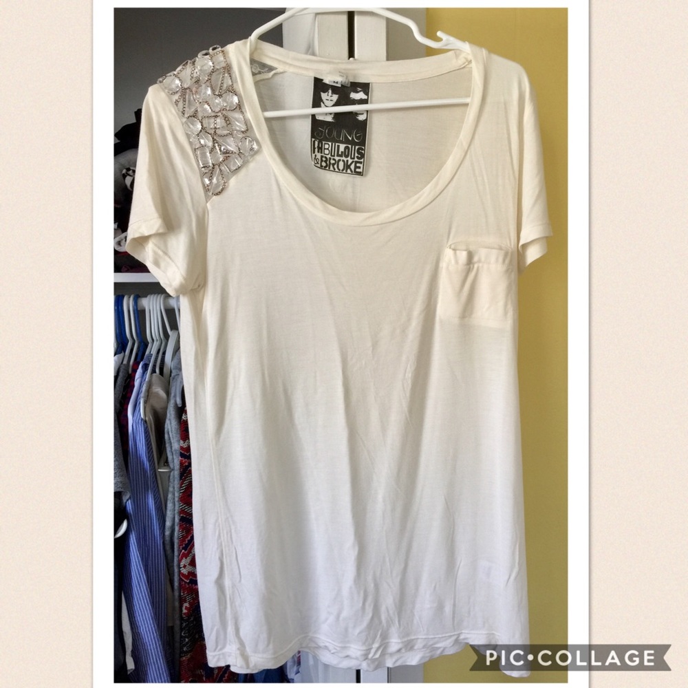 Very cool jeweled shoulder YF&B Modal T-shirt