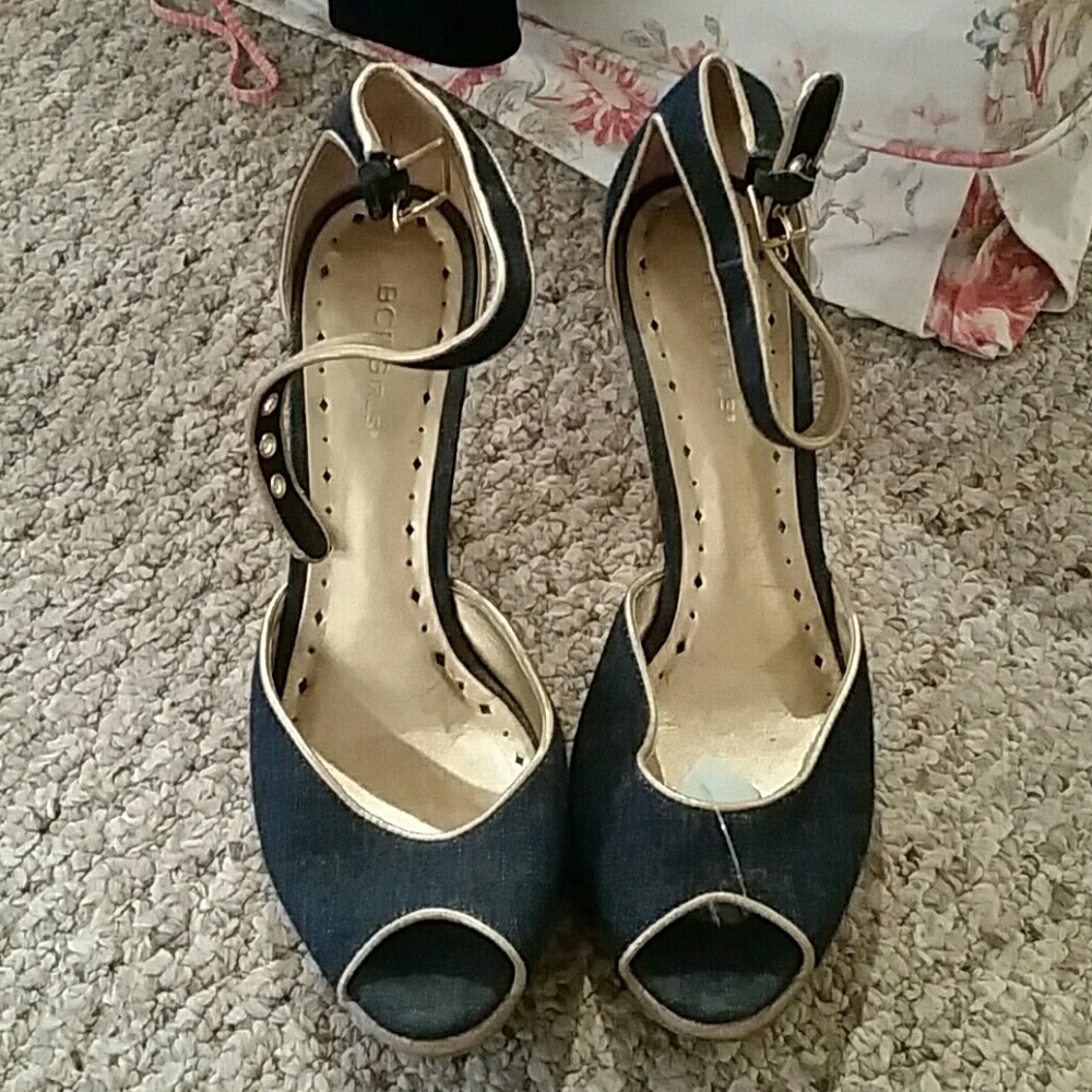 BCBG Denim Gold Heels
