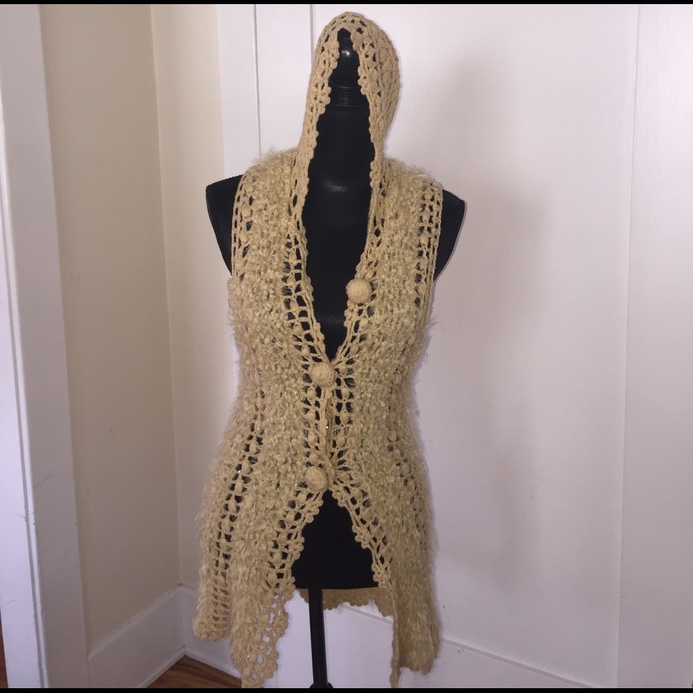 Gold Crochet Fancy Vest with Hoodie