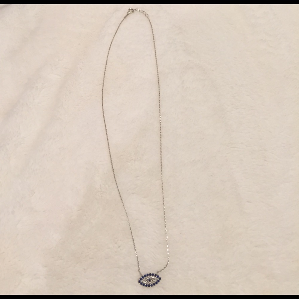 Greek diamond sapphire evil eye necklace