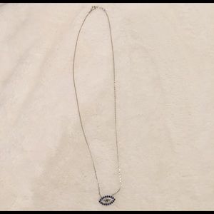 Greek diamond sapphire evil eye necklace