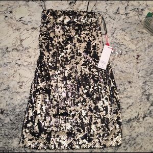 NWT Black and nude strapless sequin dress