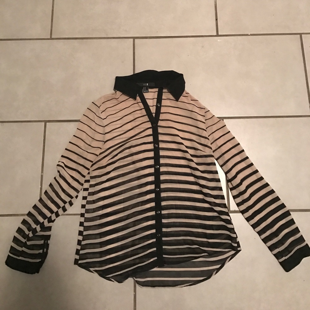 Forever 21 Chiffon black and white striped blouse
