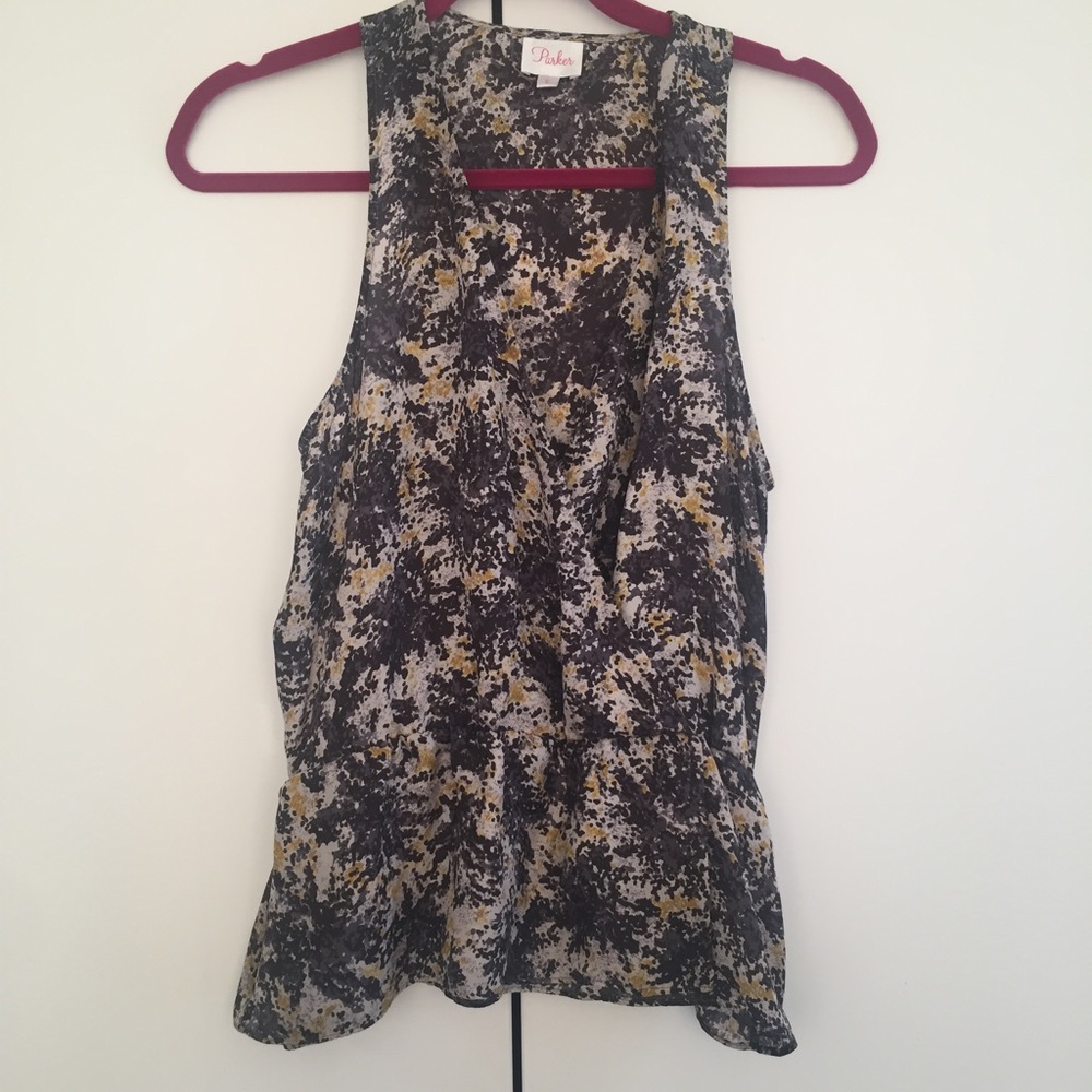 NWT PARKER 100% silk faux wrap printed top