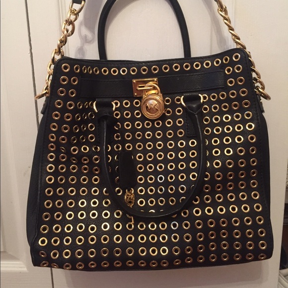 Michael Kors Handbags - Michael Kors Hamilton Large Gold Studded Bag