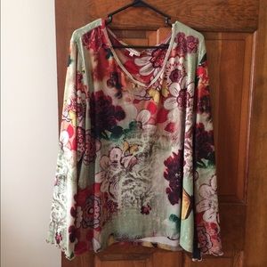 Tan with flowers, long sleeve tee size 3X