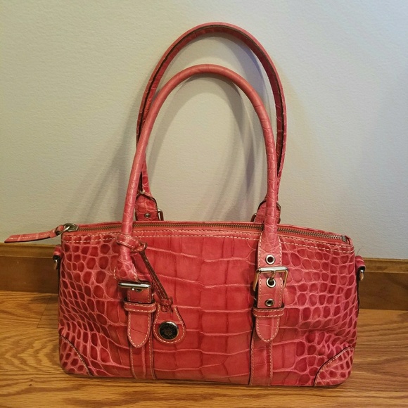 Dooney and Bourke Croco leather satchel bag pink - Picture 1 of 5