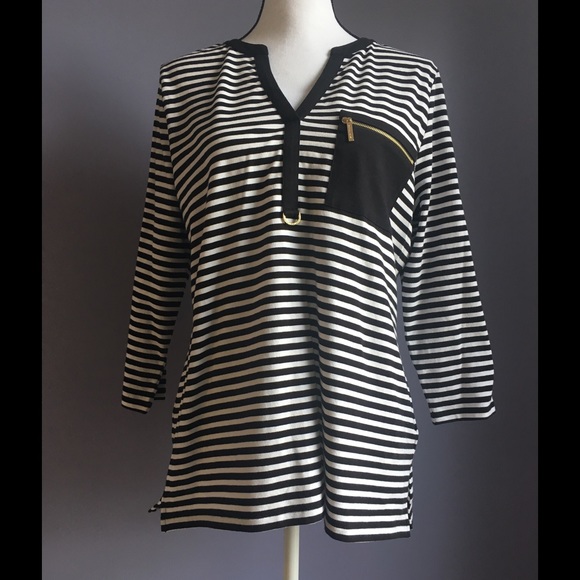 *SOlD* Michael Kors stripe v top with pocket L - Picture 1 of 3