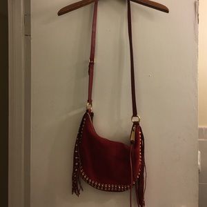 Michael Kors red suede fringe handbag
