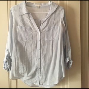 Joie XS blue and white button down top.