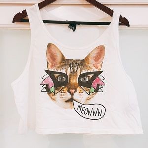 🎾Cute cat print crop top L