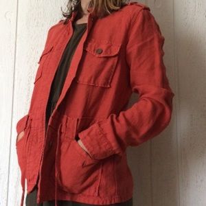 Lucky Brand Collarless Military Jacket Orange