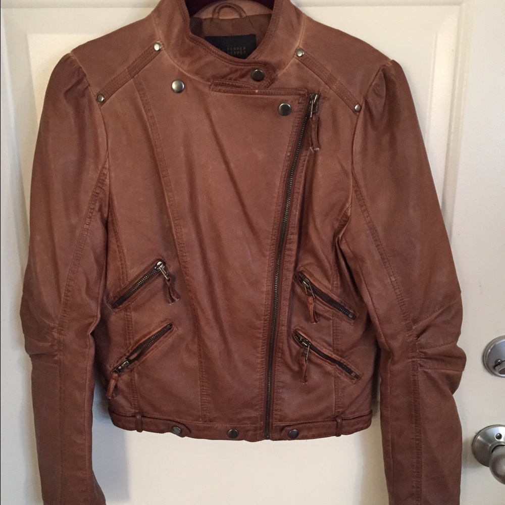 Blu pepper brown leather motorcycle jacket