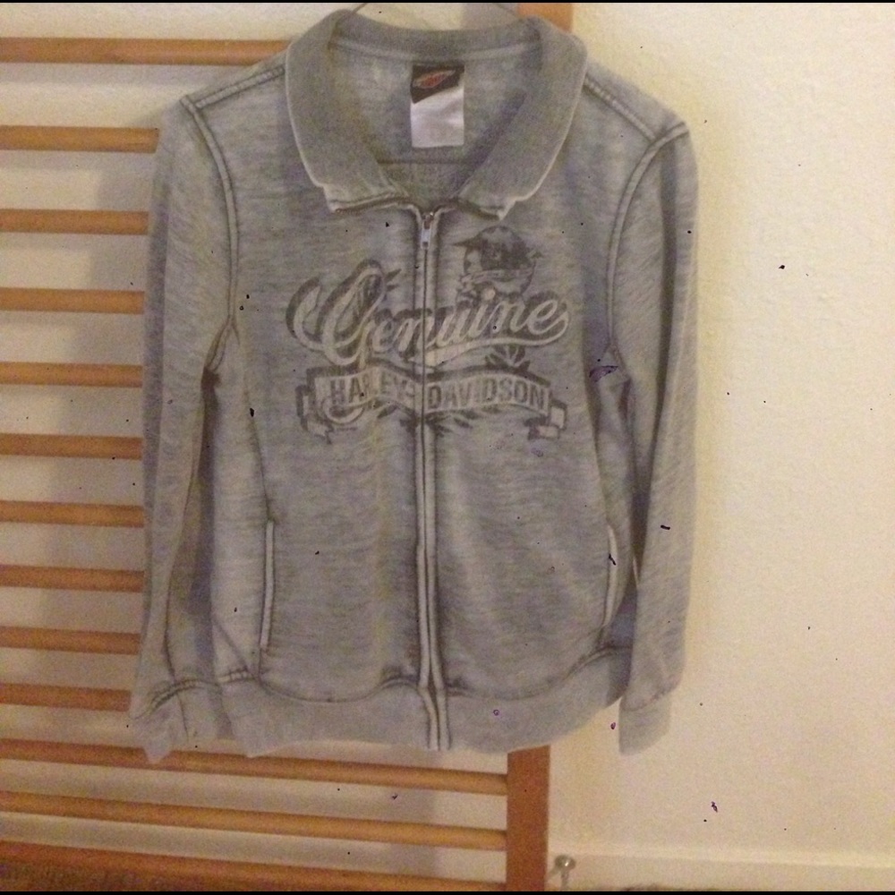 Harley-Davidson Distressed Gray Zip-Up