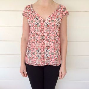 Patterned Short Sleeve Blouse