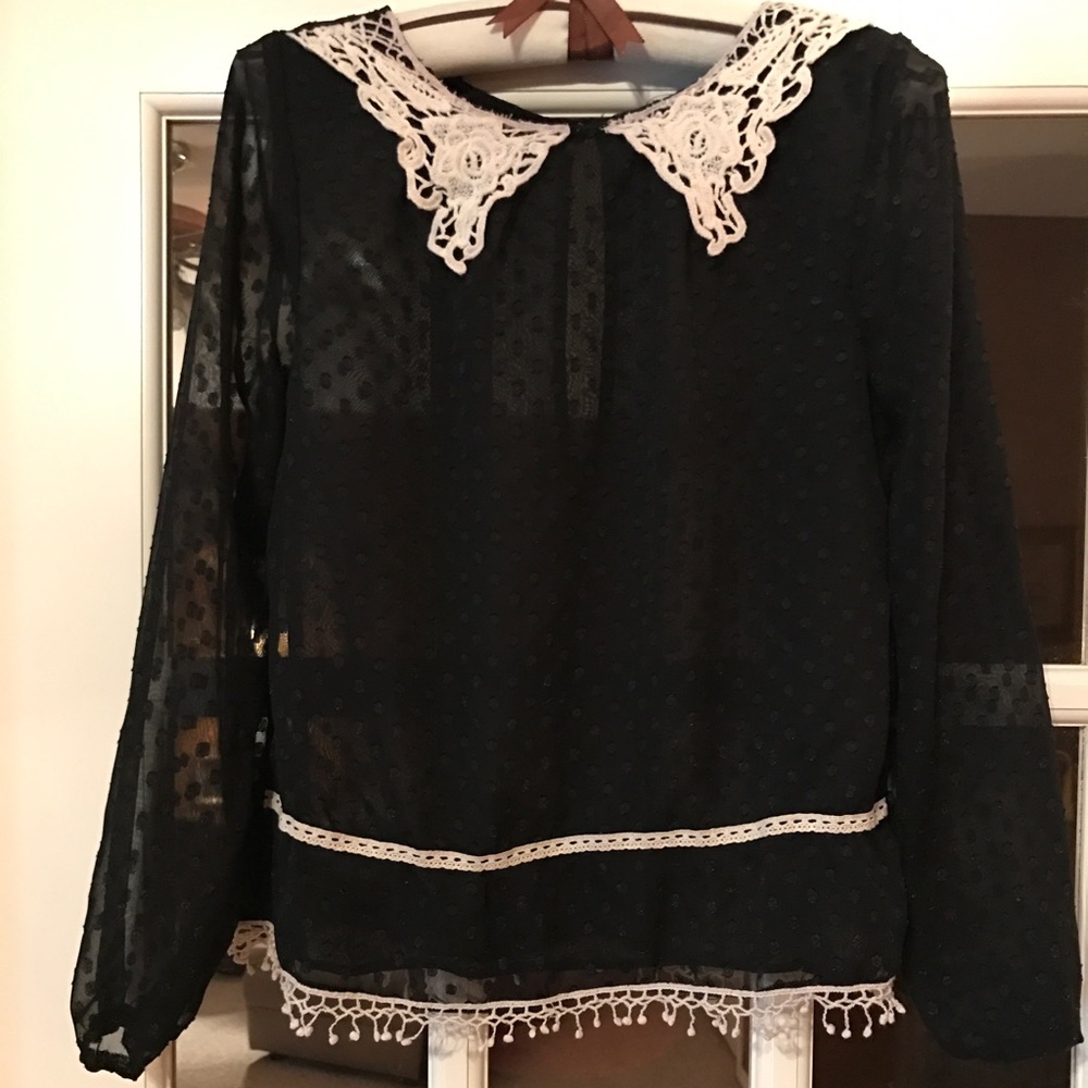 Lacey Fringe Black & Cream Blouse