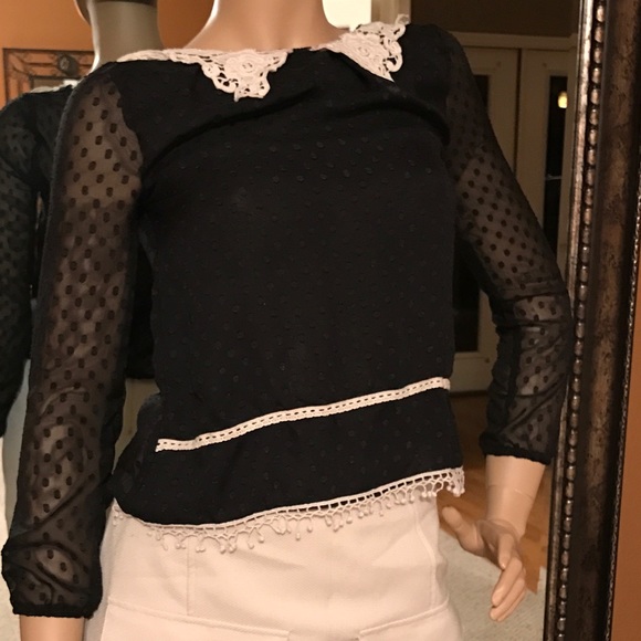 Lacey Fringe Black & Cream Blouse - Picture 2 of 3