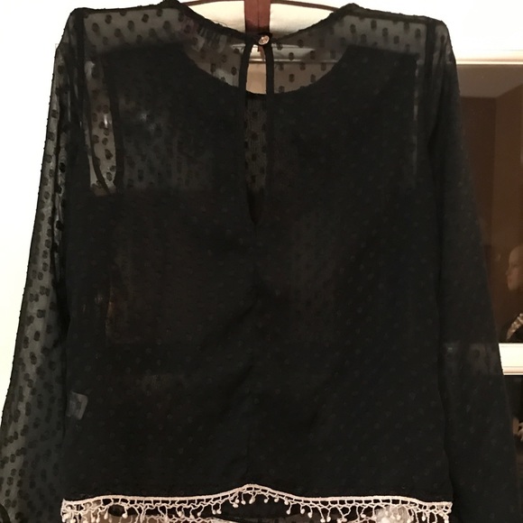 Lacey Fringe Black & Cream Blouse - Picture 3 of 3